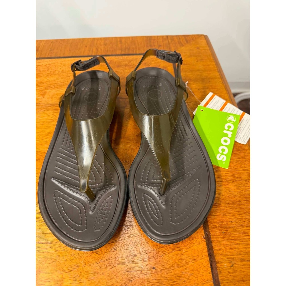 New Crocs Womens 8 Really Sexi Mini Wedge Sandals  Espresso Bronze T-Strap 14936